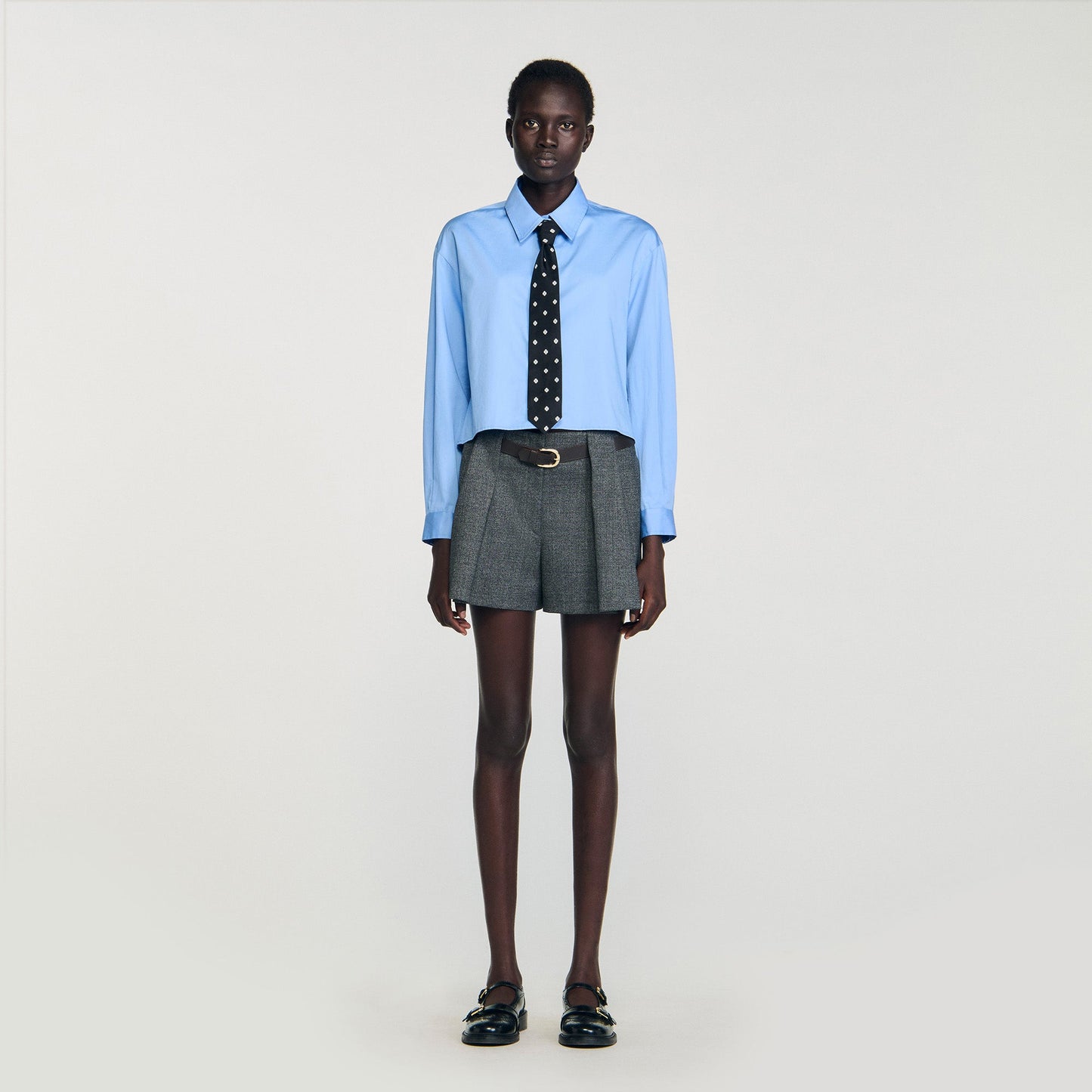 Seraphine Cropped Shirt With Detachable Tie Blue
