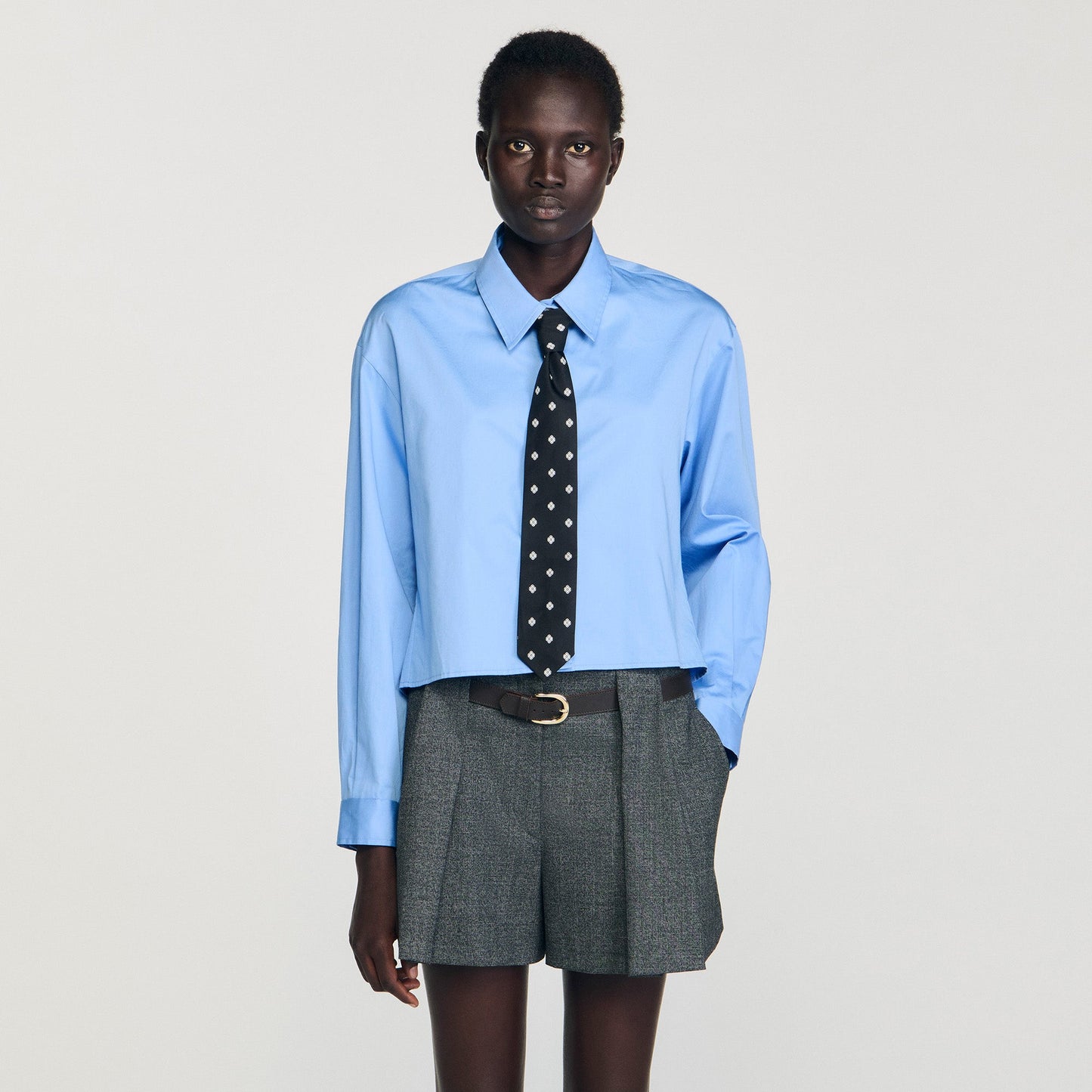 Seraphine Cropped Shirt With Detachable Tie Blue