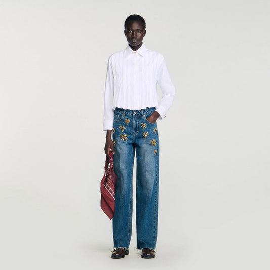 Andie Pleated Cropped Shirt White