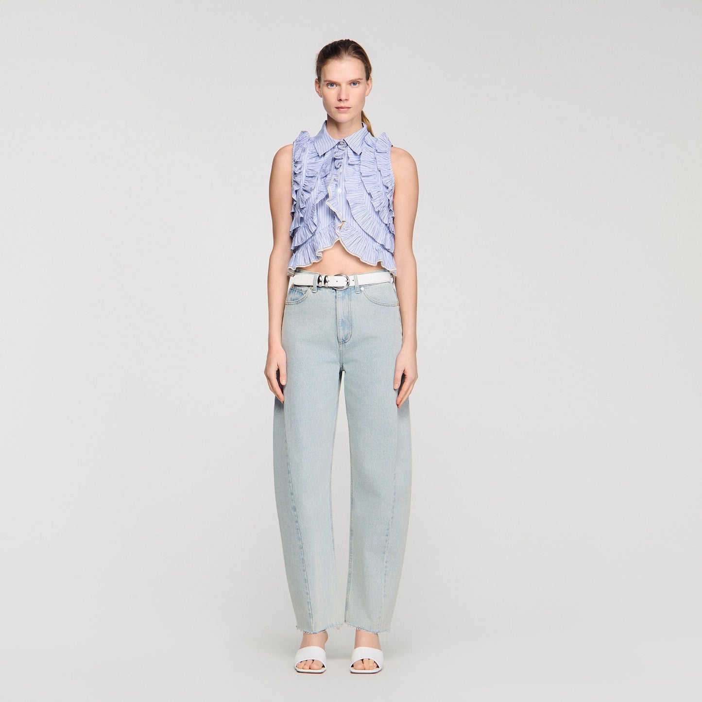 Margot Ruffled Striped Shirt Bleu / Marine