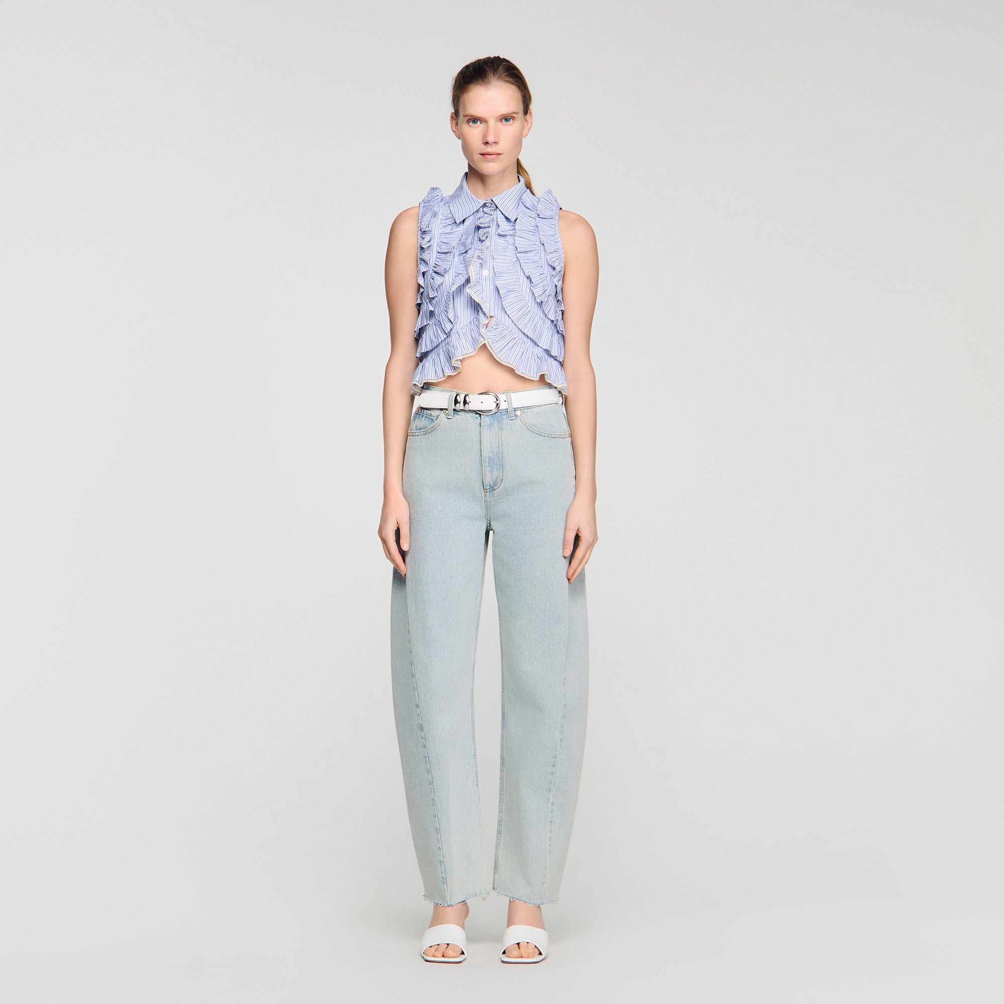 Margot Ruffled Striped Shirt Bleu / Marine