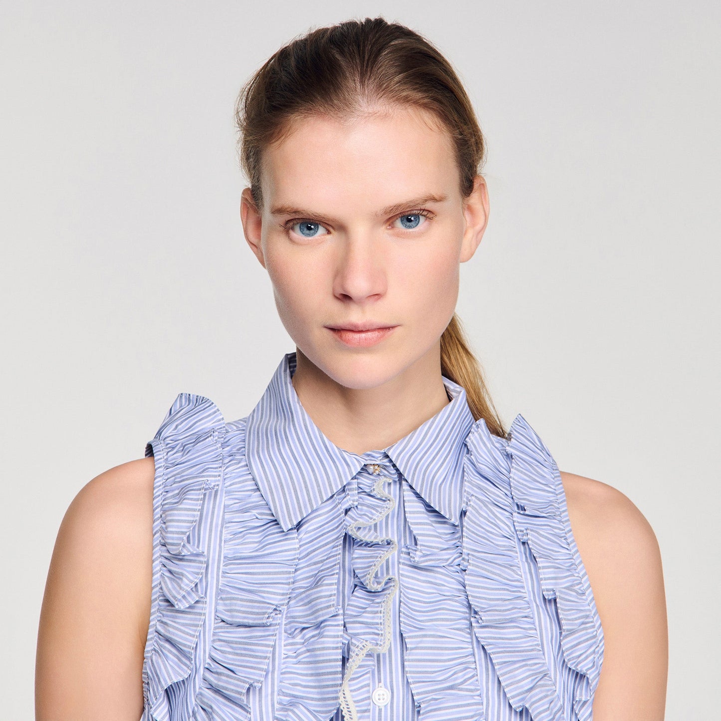 Margot Ruffled Striped Shirt Bleu / Marine