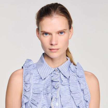 Margot Ruffled Striped Shirt Bleu / Marine