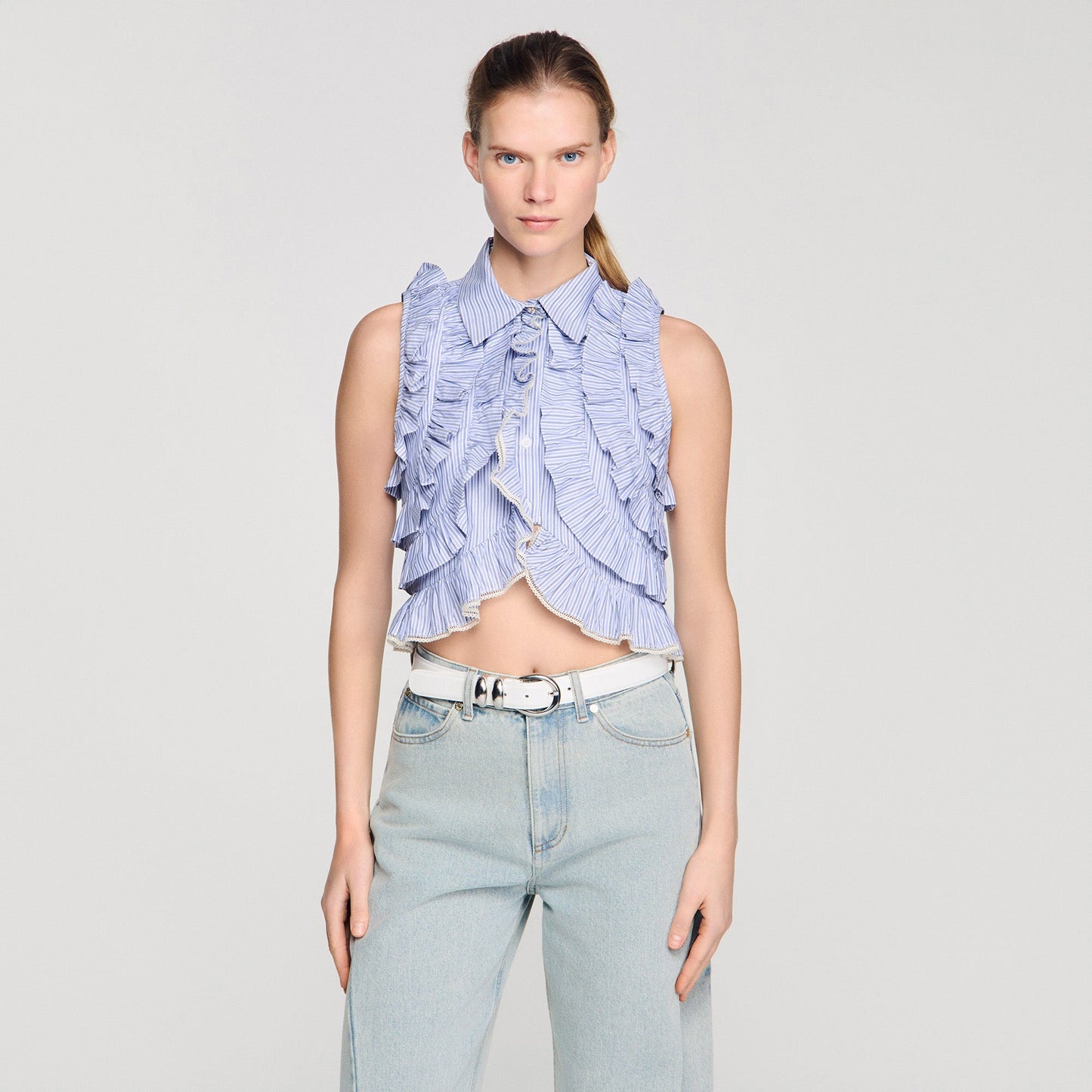 Margot Ruffled Striped Shirt Bleu / Marine