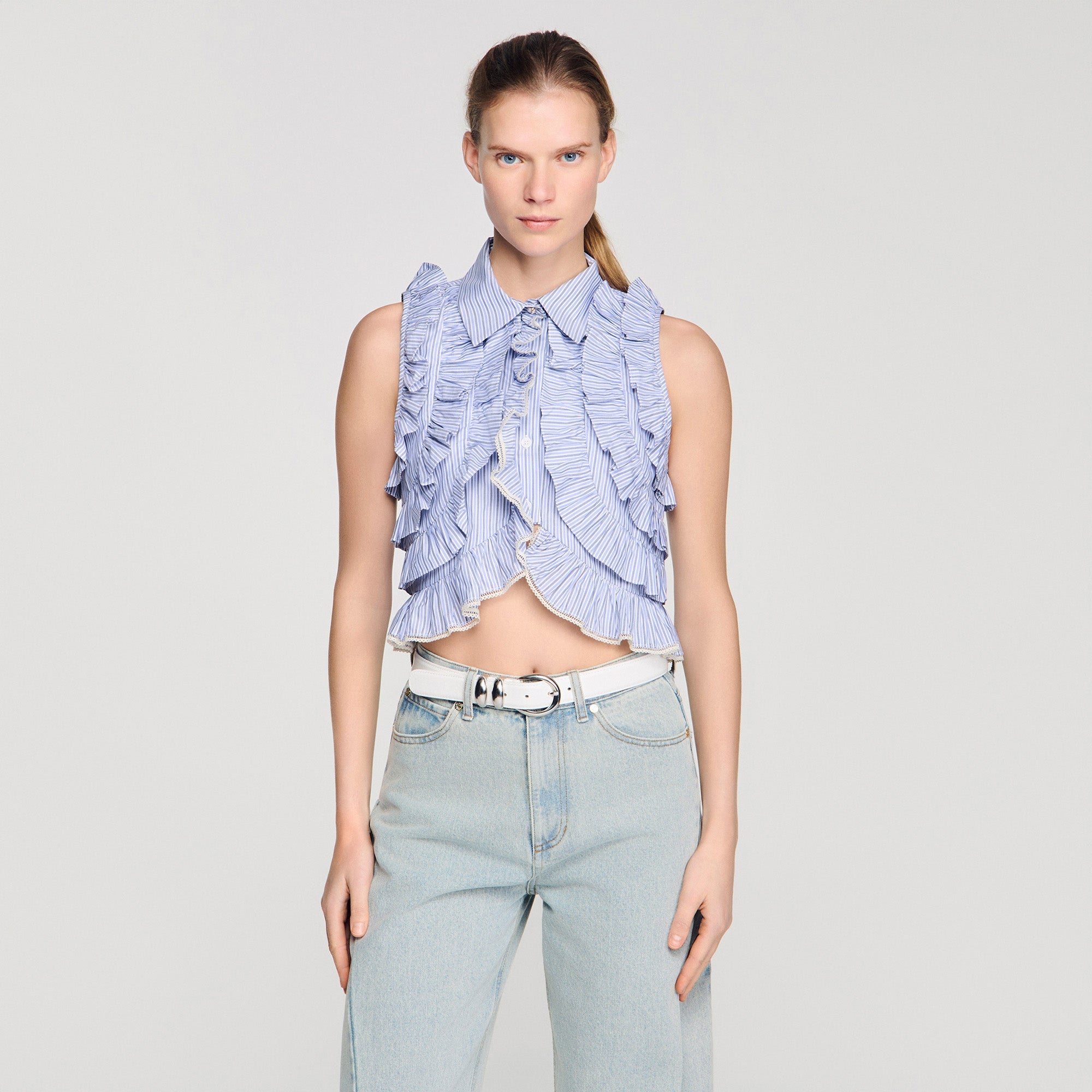 Margot Ruffled Striped Shirt Bleu / Marine