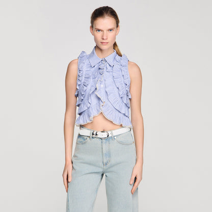 Margot Ruffled Striped Shirt Bleu / Marine