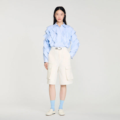 Flamenco Ruffled Cotton Shirt Sky Blue