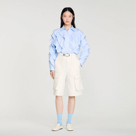 Flamenco Ruffled Cotton Shirt Sky Blue