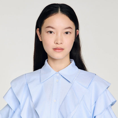 Flamenco Ruffled Cotton Shirt Sky Blue