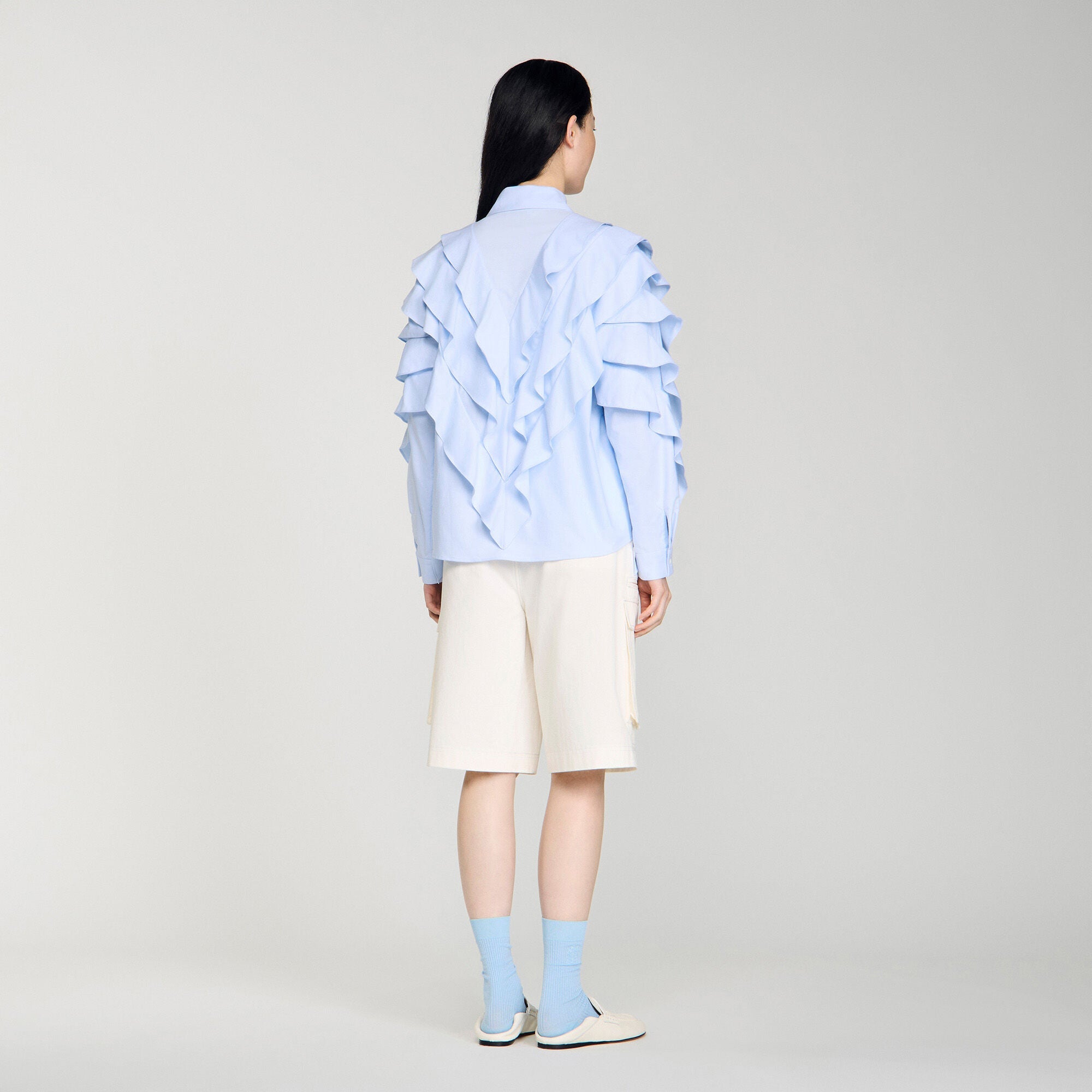 Flamenco Ruffled Cotton Shirt Sky Blue
