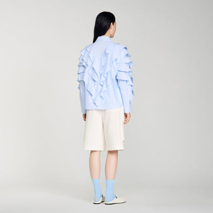 Flamenco Ruffled Cotton Shirt Sky Blue