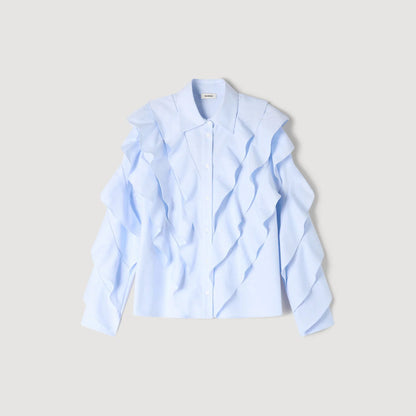 Flamenco Ruffled Cotton Shirt Sky Blue