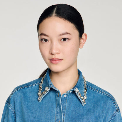 Carmella Denim Shirt With Rhinestones Blue Jean