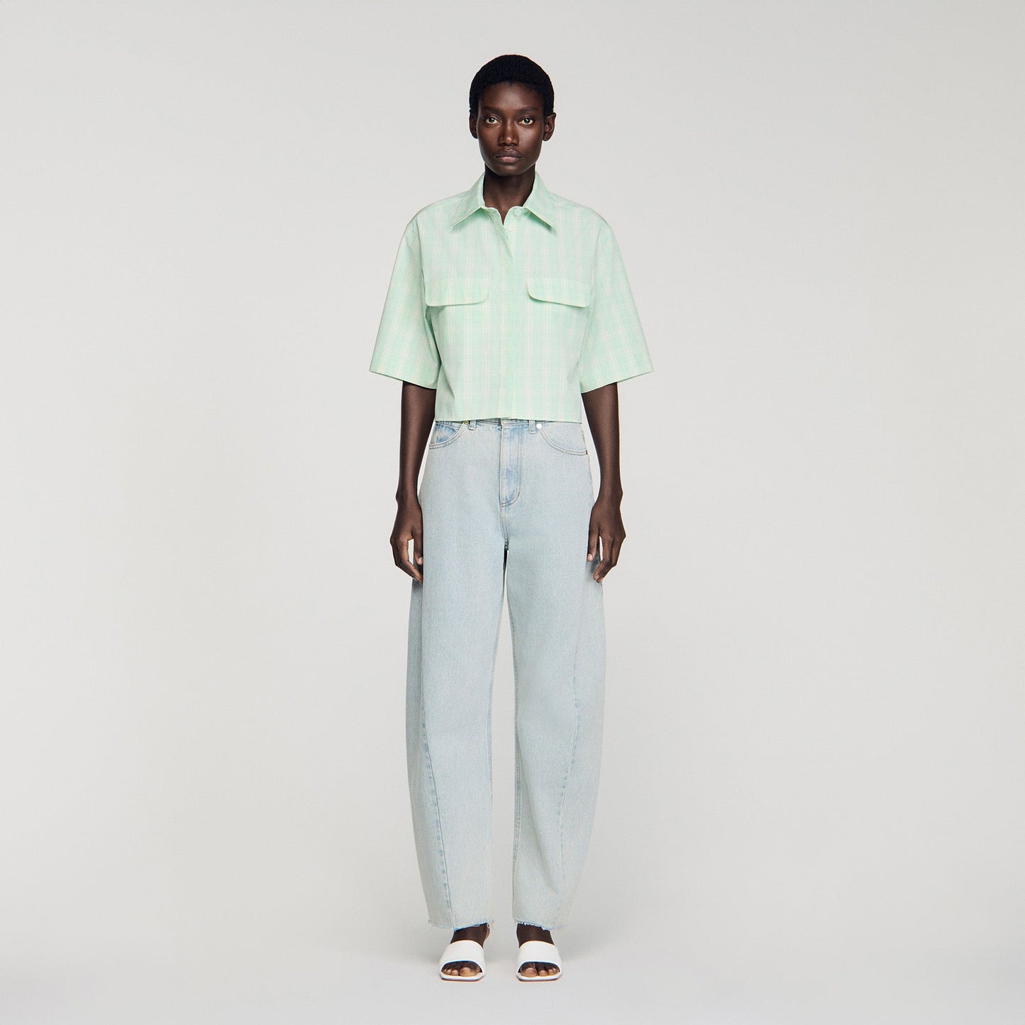 Kaia Short Checked Shirt Green / Ecru