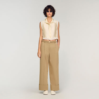 Marielle Cropped Shirt With Lace Details Ecru