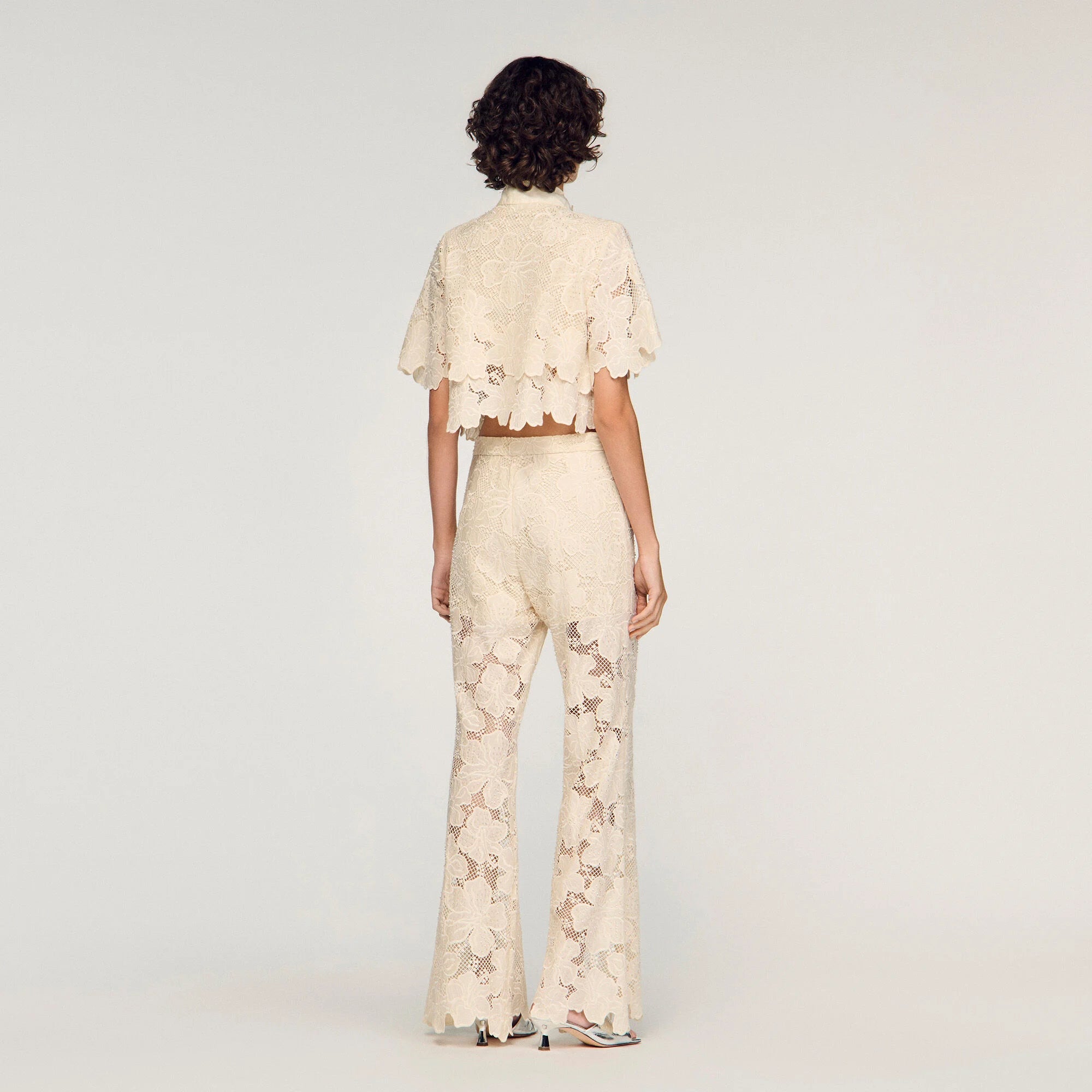 Ame Cropped Floral Guipure Shirt Ecru