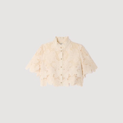 Ame Cropped Floral Guipure Shirt Ecru