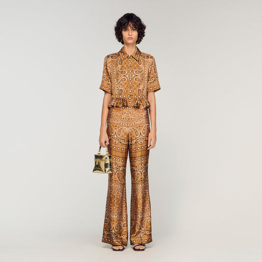 Vanessi Bandana Print Cropped Shirt Brown / Black