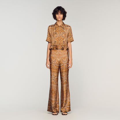 Vanessi Bandana Print Cropped Shirt Brown / Black