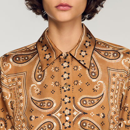 Vanessi Bandana Print Cropped Shirt Brown / Black