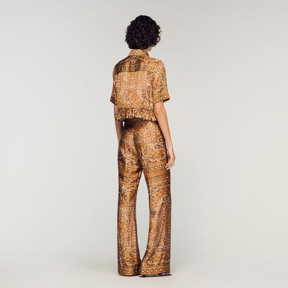 Vanessi Bandana Print Cropped Shirt Brown / Black