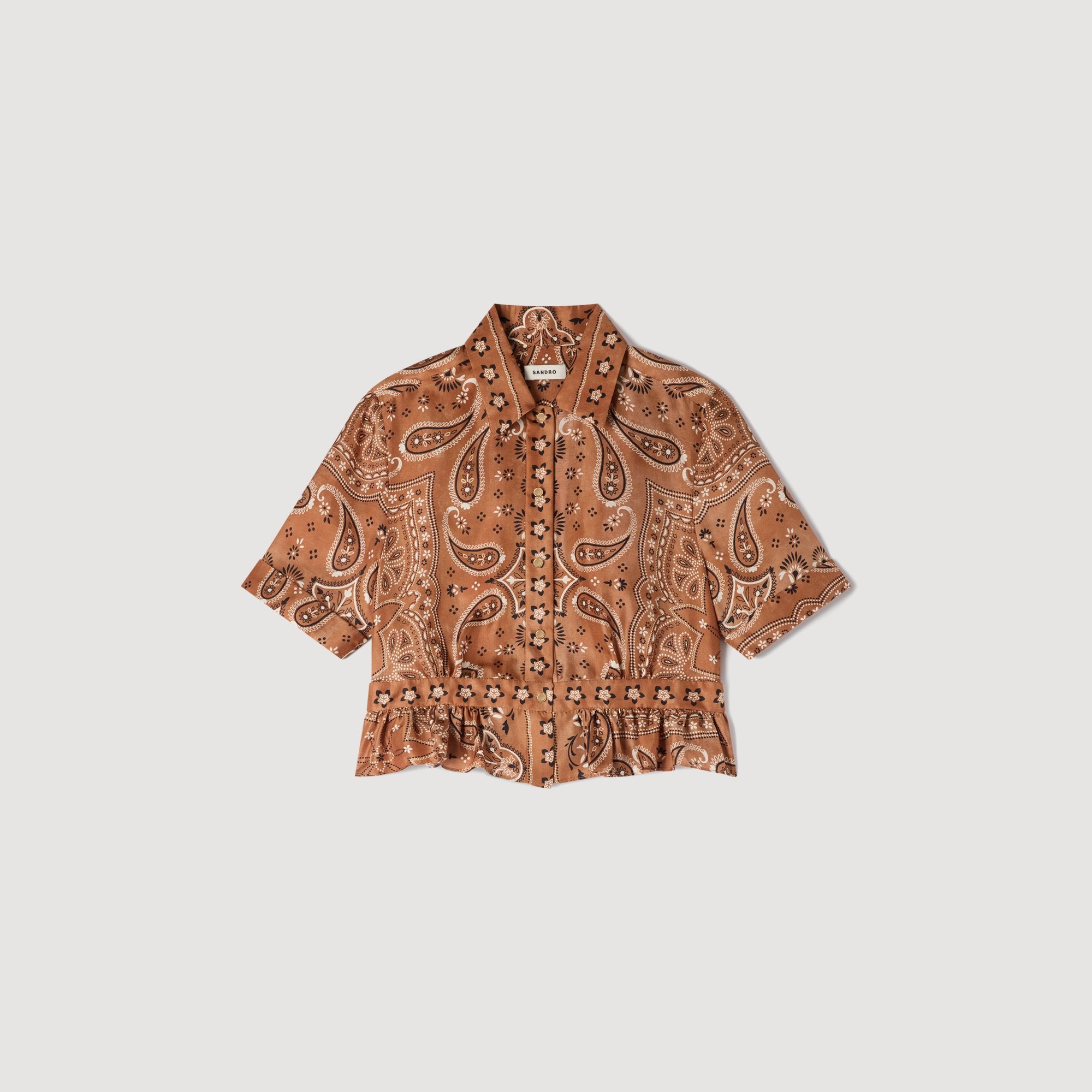 Vanessi Bandana Print Cropped Shirt Brown / Black