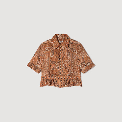 Vanessi Bandana Print Cropped Shirt Brown / Black