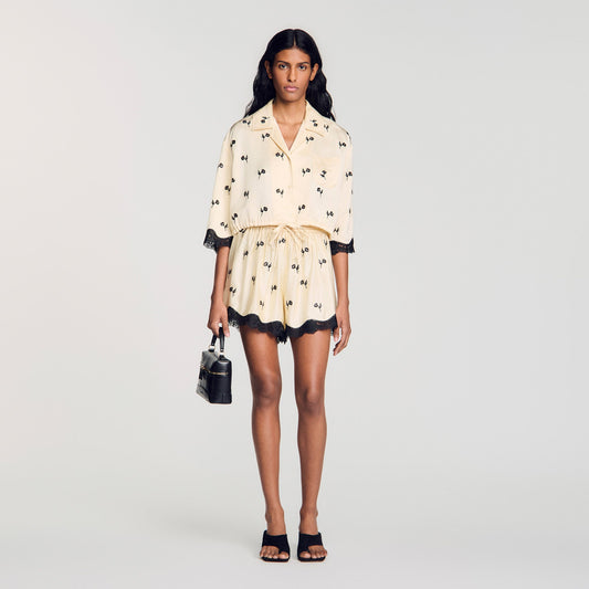 Odyssae Cropped Floral Embroidered Shirt Vanilla