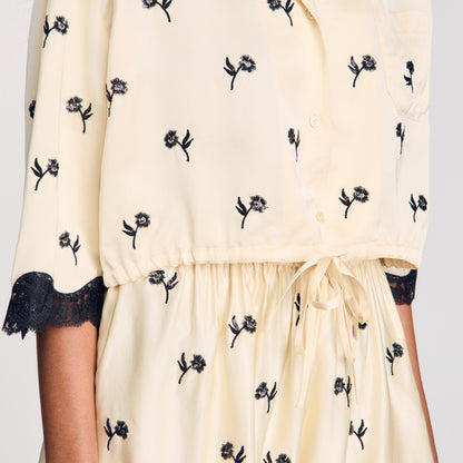 Odyssae Cropped Floral Embroidered Shirt Vanilla