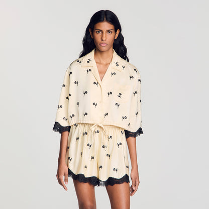 Odyssae Cropped Floral Embroidered Shirt Vanilla