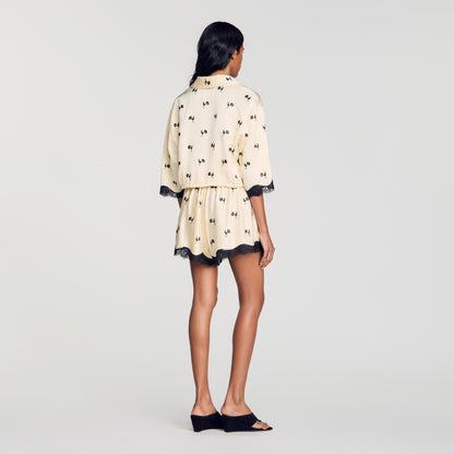 Odyssae Cropped Floral Embroidered Shirt Vanilla