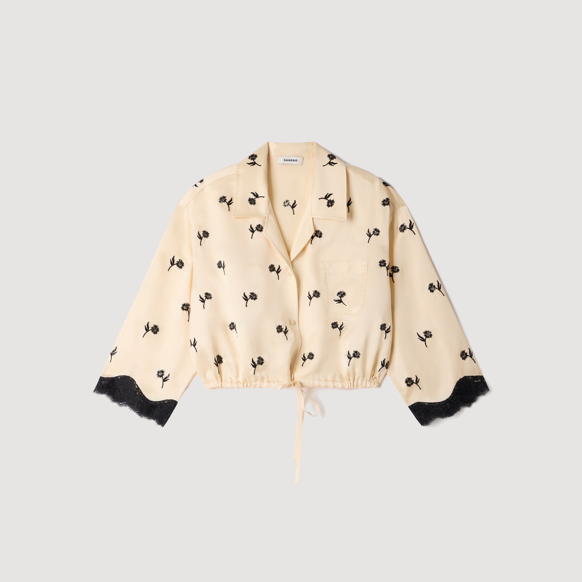 Odyssae Cropped Floral Embroidered Shirt Vanilla