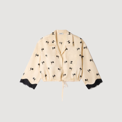 Odyssae Cropped Floral Embroidered Shirt Vanilla