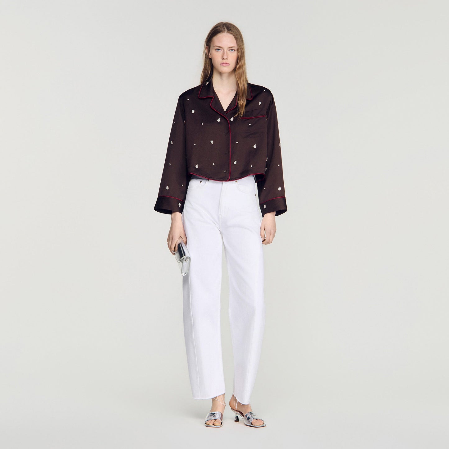 Kalinda Shirt with beads and rhinestones Brown