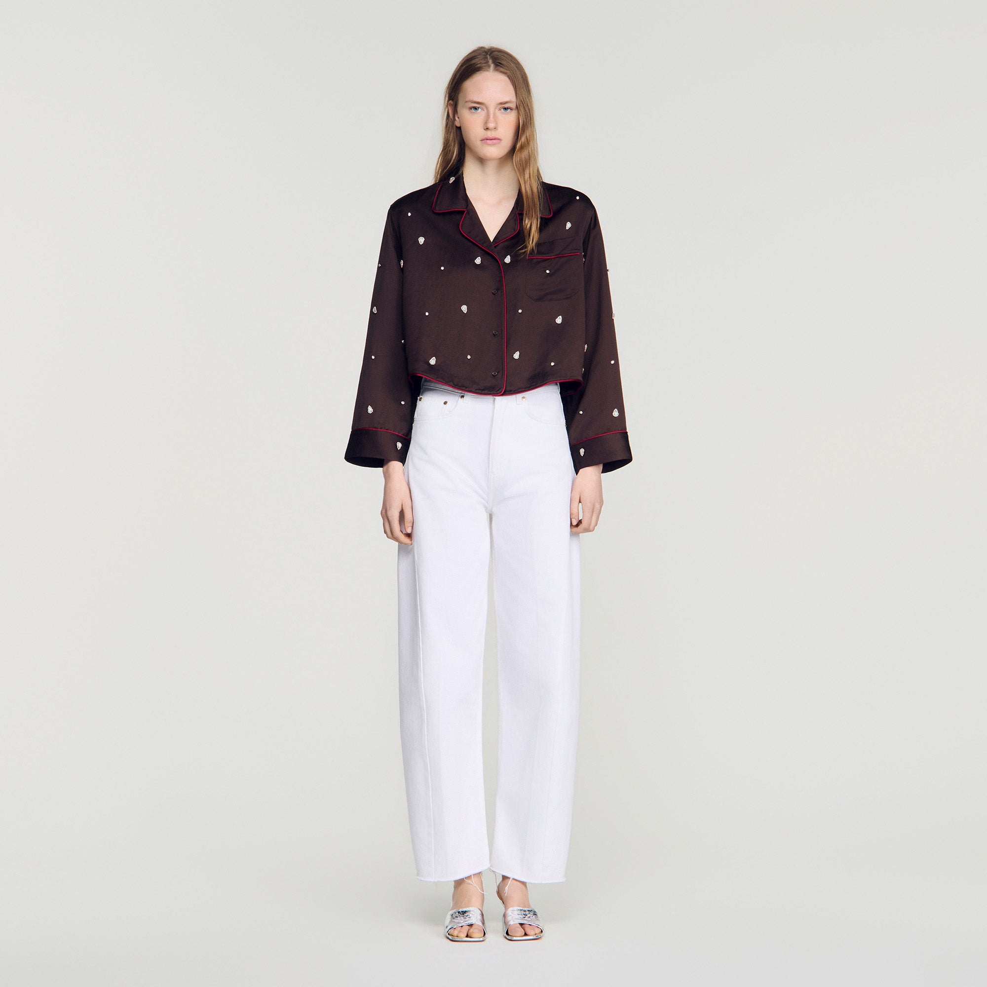 Kalinda Shirt with beads and rhinestones Brown