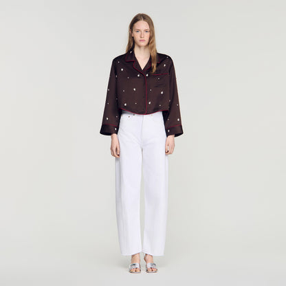Kalinda Shirt with beads and rhinestones Brown