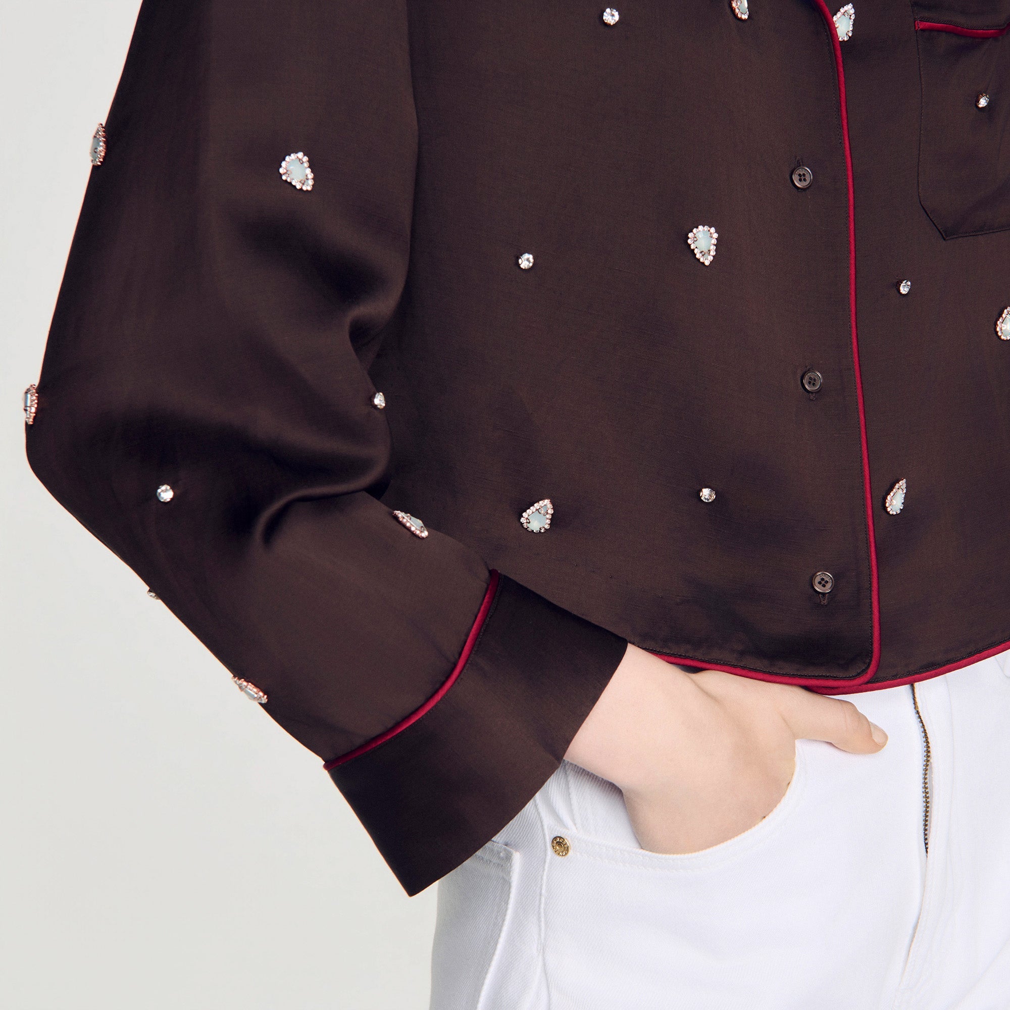 Kalinda Shirt with beads and rhinestones Brown