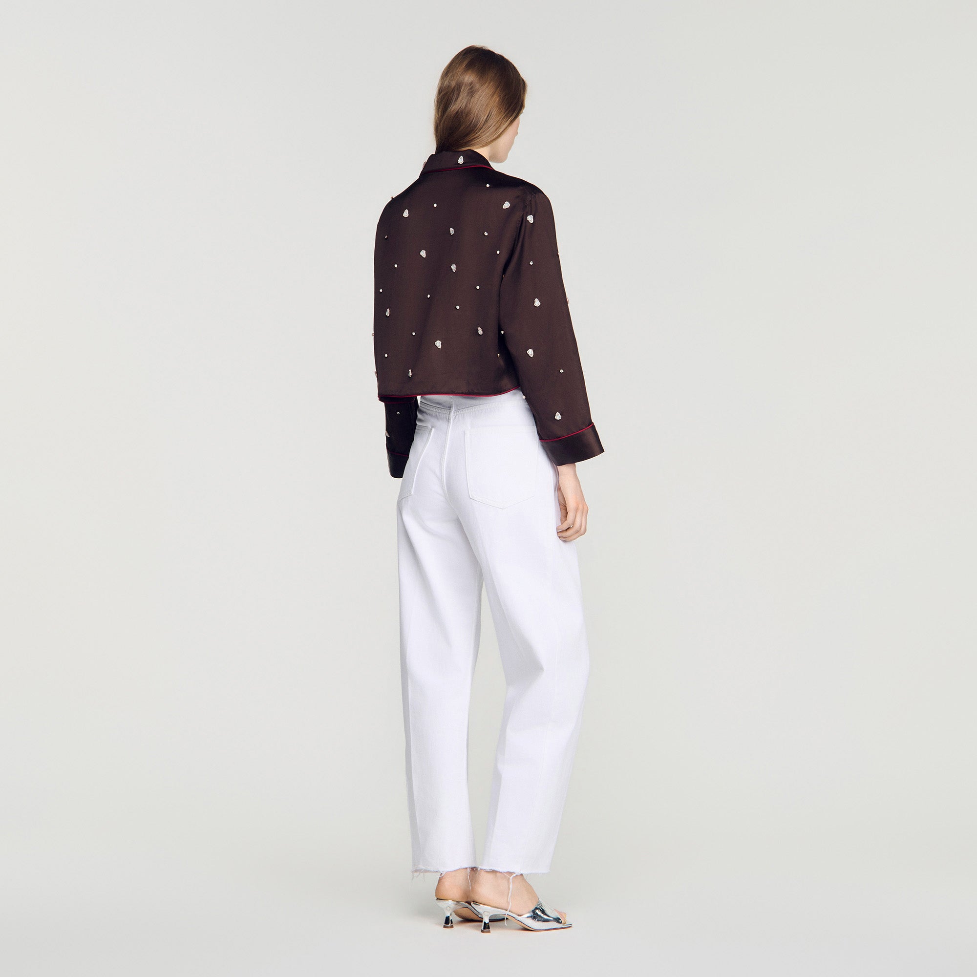 Kalinda Shirt with beads and rhinestones Brown