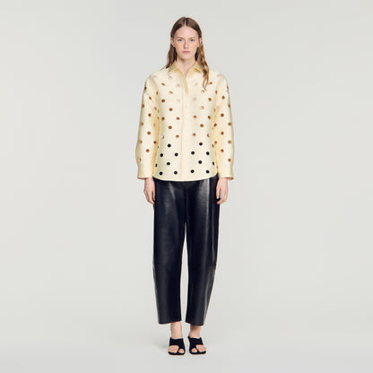 Jupitera Openwork Rhinestone Shirt Vanilla