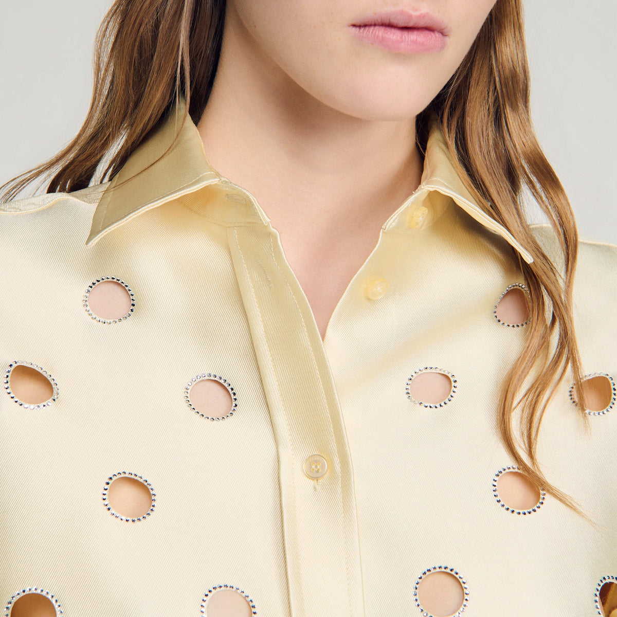Jupitera Openwork Rhinestone Shirt Vanilla