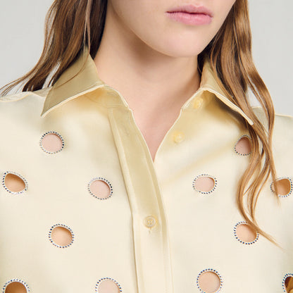 Jupitera Openwork Rhinestone Shirt Vanilla