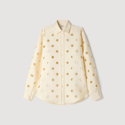 Jupitera Openwork Rhinestone Shirt Vanilla