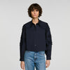 Litchi Gathered rhinestone cotton shirt Navy Blue