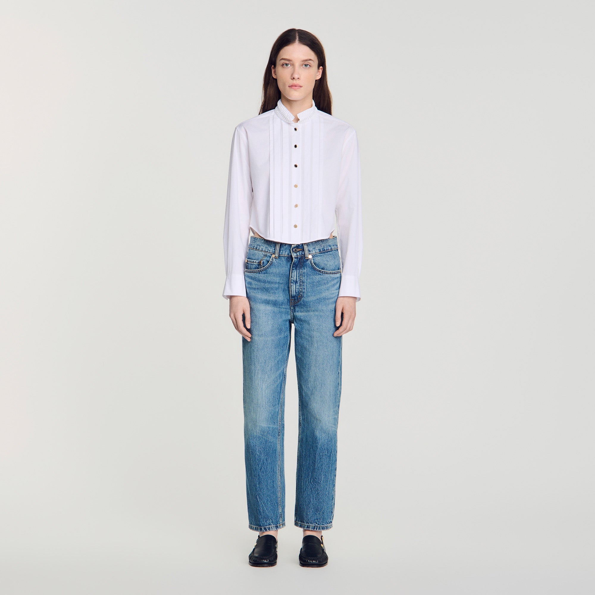 Abigail Pleated shirt with origami collar White