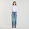 Abigail Pleated shirt with origami collar White