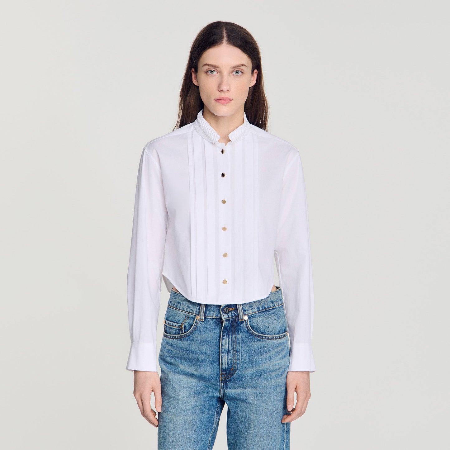 Abigail Pleated shirt with origami collar White