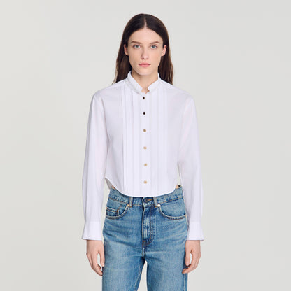 Abigail Pleated shirt with origami collar White