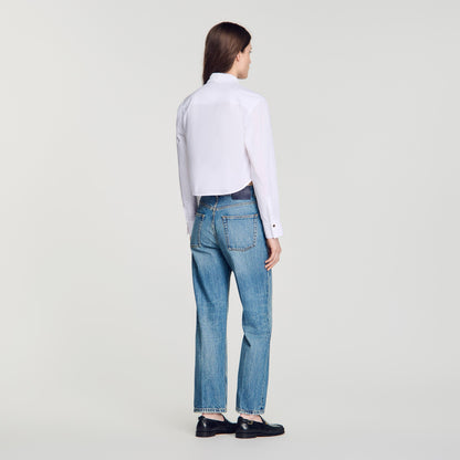 Abigail Pleated shirt with origami collar White