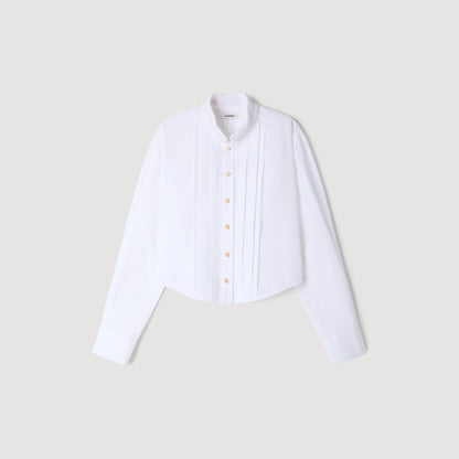 Abigail Pleated shirt with origami collar White