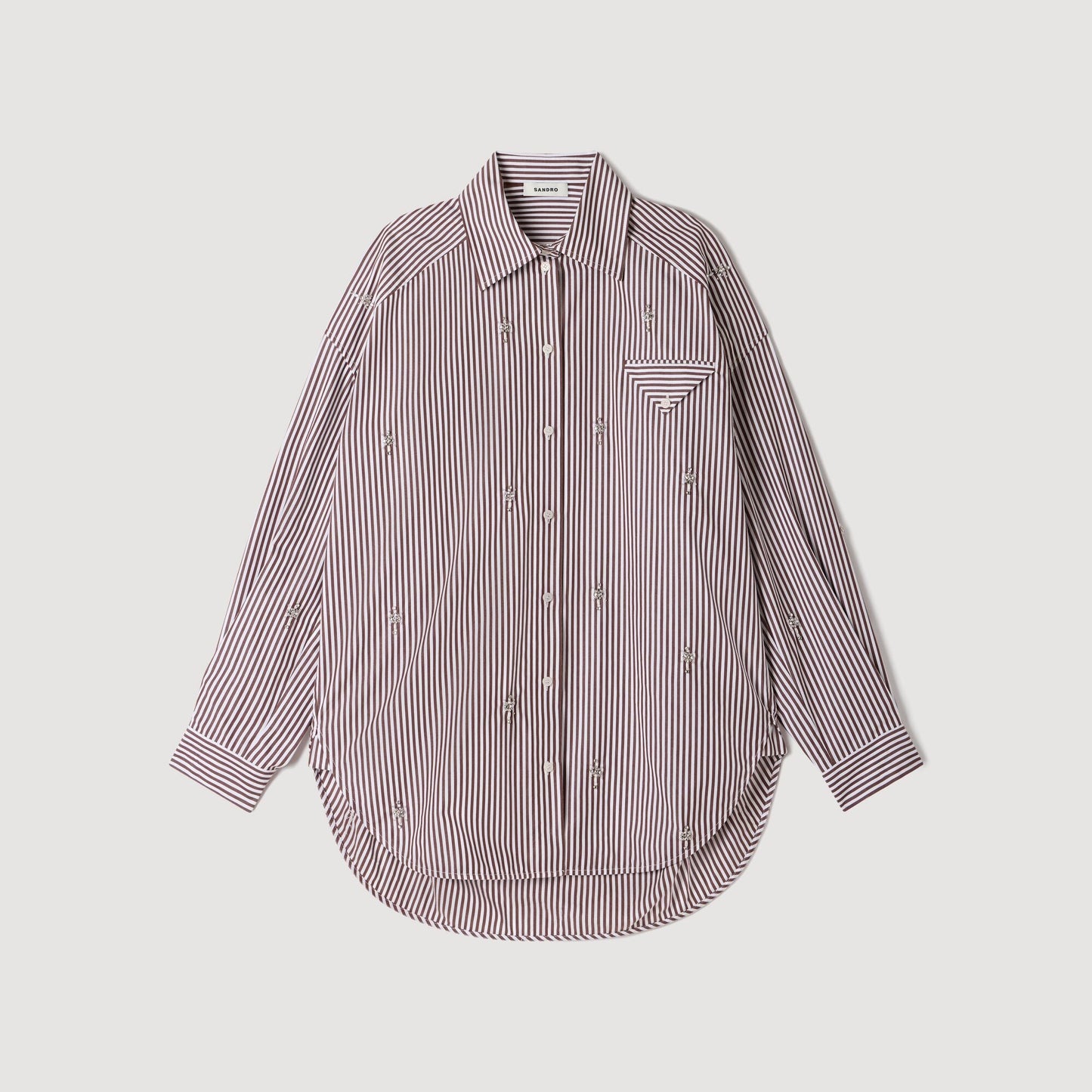 Brendana Oversized striped rhinestone shirt Brown
